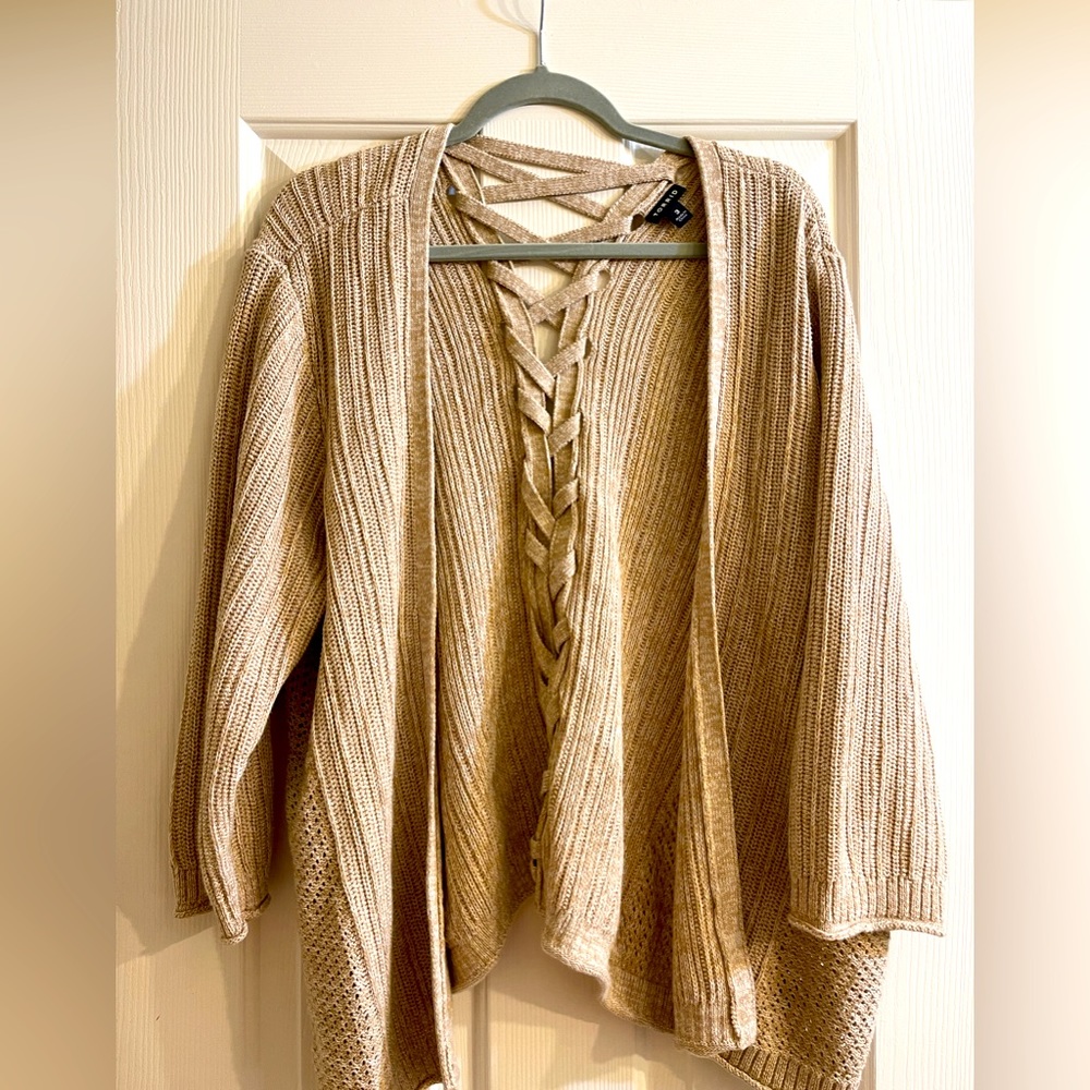 Torrid Tan Open Front cardigan with Laced up back detail Size 3X